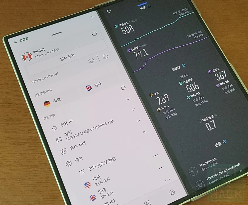 노드VPN 독일 속도 SpeedTest 결과 - 다운로드 508Mbps, 업로드 79.1Mbps