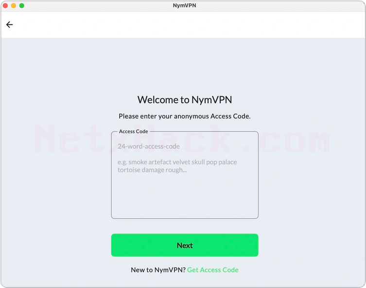 NymVPN access code