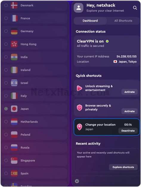 ClearVPN 앱 사용법