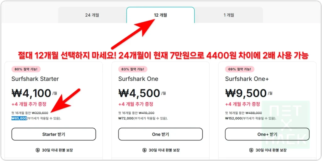 서프샤크 1년(12개월) 선택은 가성비 좋지 않음